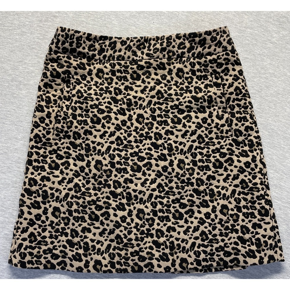 LOFT Mini Skirt Womens 0 Brown Black Leopard Print Career Elastic Waist Back Zip